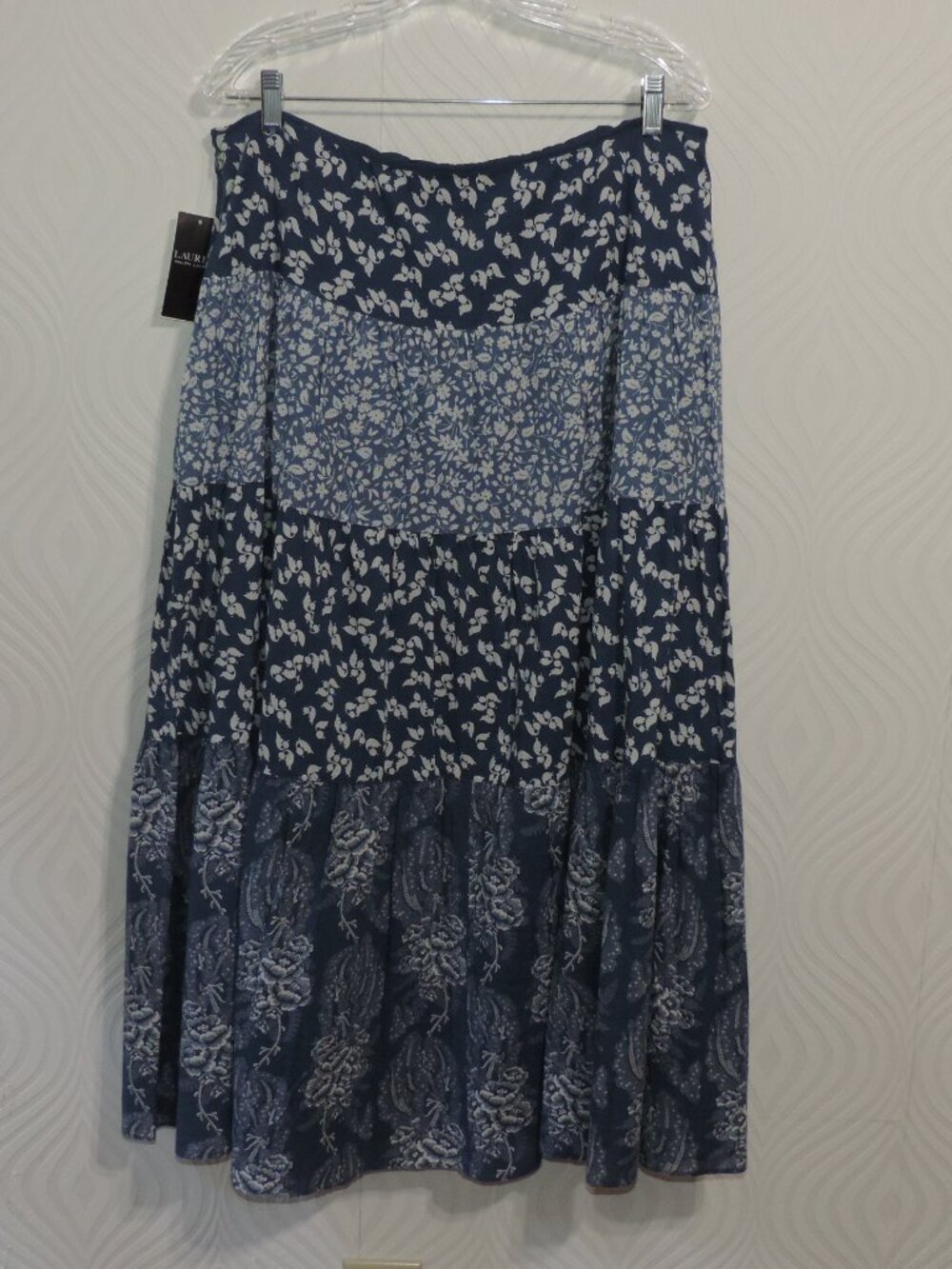 New RALPH LAUREN Patchwork Floral Voile Tiered Skirt sz 16 NWT Blue and Cream - Picture 5 of 16